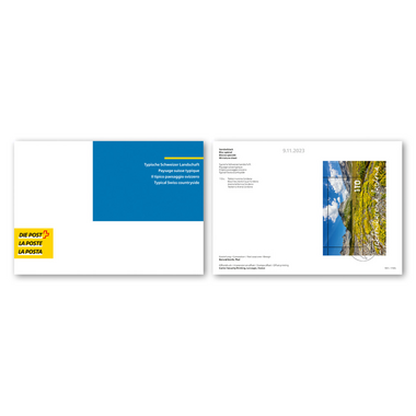 Folder / Foglio da collezione «Arena tettonica Sardona – Il tipico paesaggio svizzero» Blocco speciale da CHF 1.10 in folder/foglio da collezione, con annullo