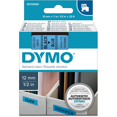 DYMO Schriftband D1 schwarz/blau S0720560 12mm/7m