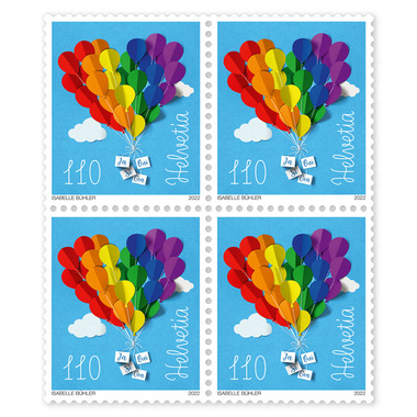 Bloc de quatre «Mariage pour tous» Bloc de quatre (4 timbres, valeur d'affranchissement CHF 4.40), autocollant, non oblitéré