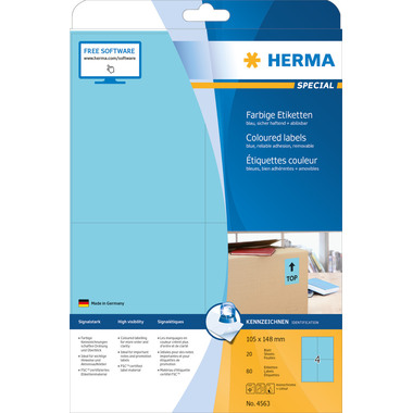 HERMA Etichette SPECIAL 105x148mm 4563 blu,non-perm. 80 pz./20 fogli