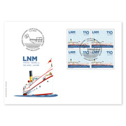 Busta primo giorno «150 anni LNM Navigazione sui Tre Laghi» Quartine (4 francobolli, valore facciale CHF 4.40) su busta primo giorno (FDC) C6