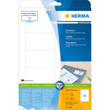HERMA Etiketten Visitenkartengrösse 5028 weiss, 250 Stk./ 10 Blatt