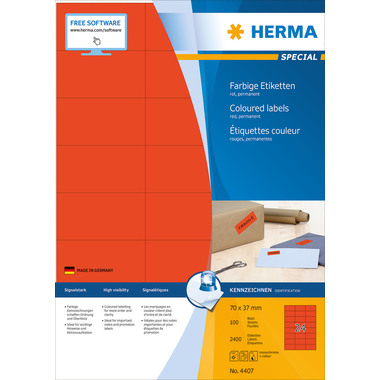 HERMA Etiketten SPECIAL 70x37mm 4407 rot,perm. 2400 St./100 Bl.