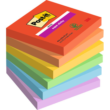 POST-IT Super Sticky Playful 76x76mm 654-6SS-PLAY 6-couleur/6x90 feuilles
