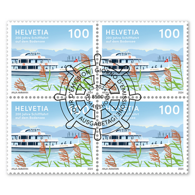 Bloc de quatre «200 ans de navigation sur le lac de Constance» Bloc de quatre (4 timbres, valeur d'affranchissement CHF 4.00), gommé, oblitéré