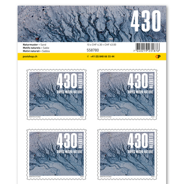 Timbres CHF 4.30 «Sable», Feuille de 10 timbres Feuille «Motifs naturels», autocollant, non oblitéré