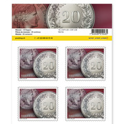 Timbres CHF 0.20 ««20 centimes», Feuille de 10 timbres Feuille «Monnaie», autocollant, non oblitéré
