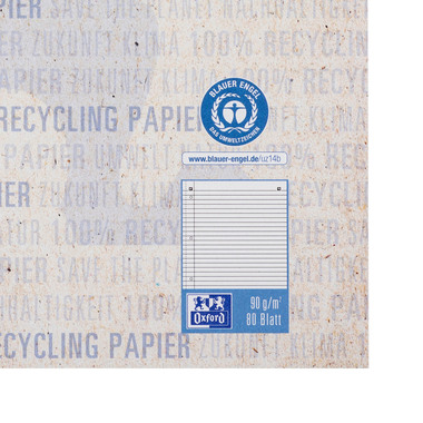 OXFORD Collegeblock Recycling A4 400159370 liniert, 90g 80 Blatt