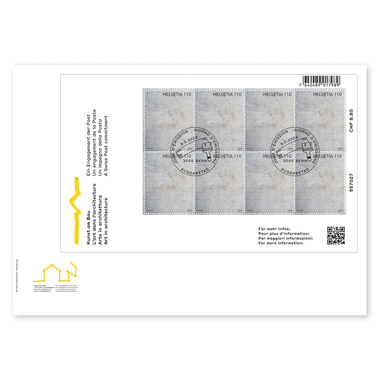 Enveloppe du jour d'émission «L’art dans l’architecture» Feuille miniature (8 timbres, valeur d'affranchissement CHF 8.80) sur enveloppe du jour d'émission (FDC) C5